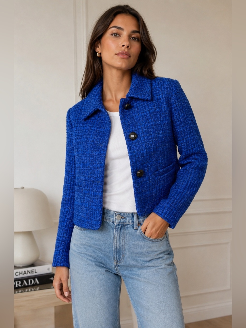 NWT MANGO Royal Blue Tweed Jacket size L